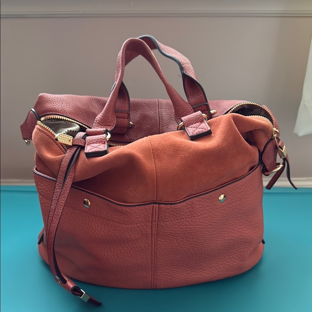 Elegant Women's Leather Bag - Rust Orange